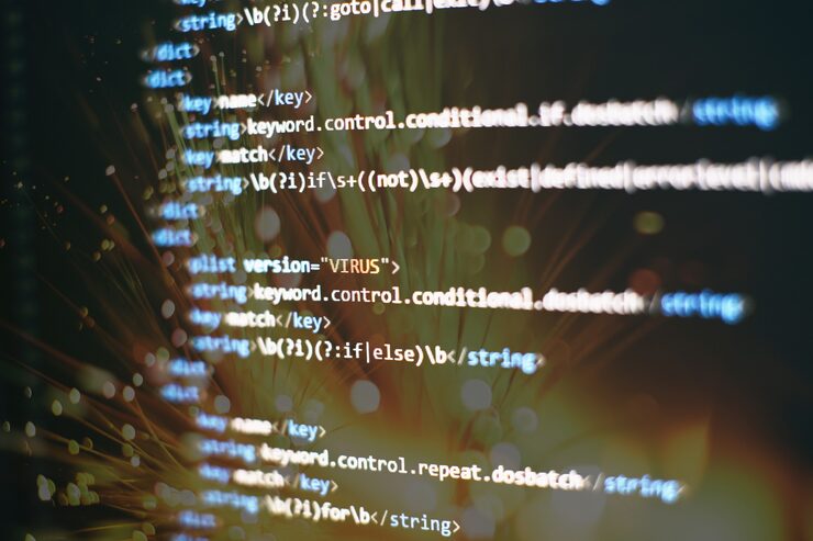 Photo abstract computer script code. programming code screen of software developer. software programming work time.
