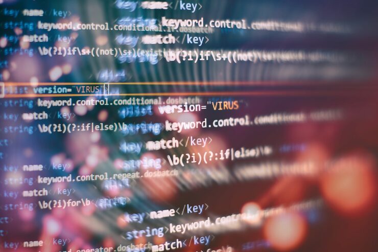 Photo abstract computer script code. programming code screen of software developer. software programming work time.