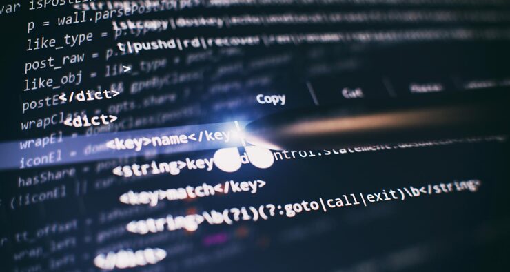 Photo abstract computer script code programming code screen of software developer software programming work time