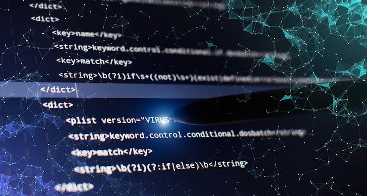 Photo abstract computer script code programming code screen of software developer software programming work time
