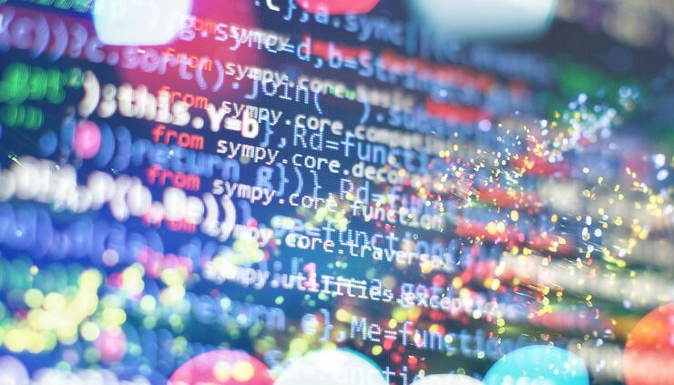 Photo abstract computer script code programming code screen of software developer software programming work time