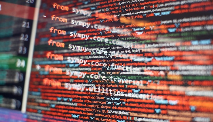 Photo abstract computer script code programming code screen of software developer software programming work time