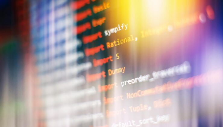 Photo abstract computer script code programming code screen of software developer software programming work time