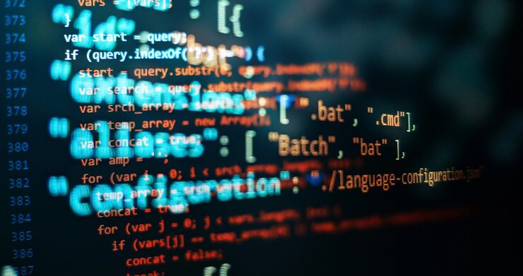 Photo abstract computer script code. programming code screen of software developer. software programming work time.