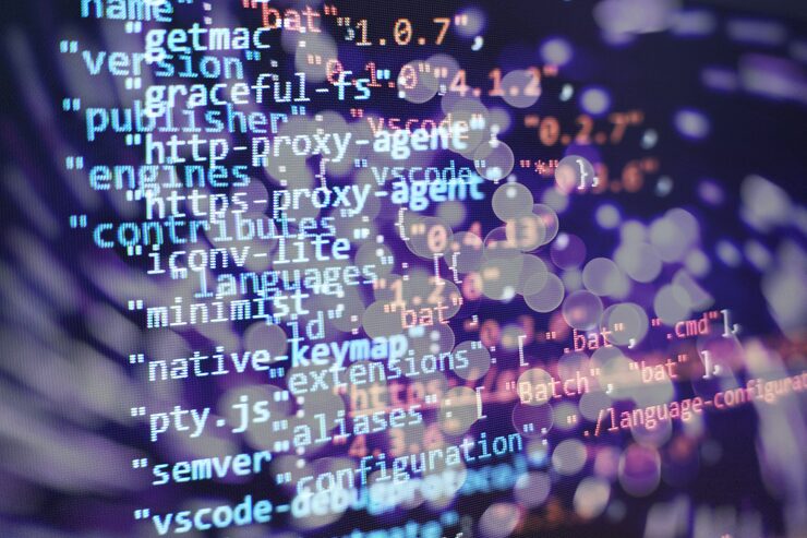 Photo abstract computer script code. programming code screen of software developer. software programming work time.