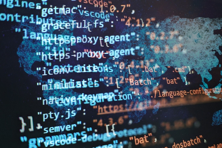 Photo abstract computer script code. programming code screen of software developer. software programming work time.