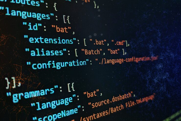 Photo abstract computer script code. programming code screen of software developer. software programming work time.