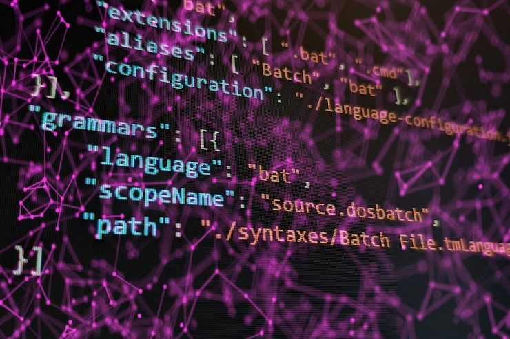 Photo abstract computer script code. programming code screen of software developer. software programming work time.