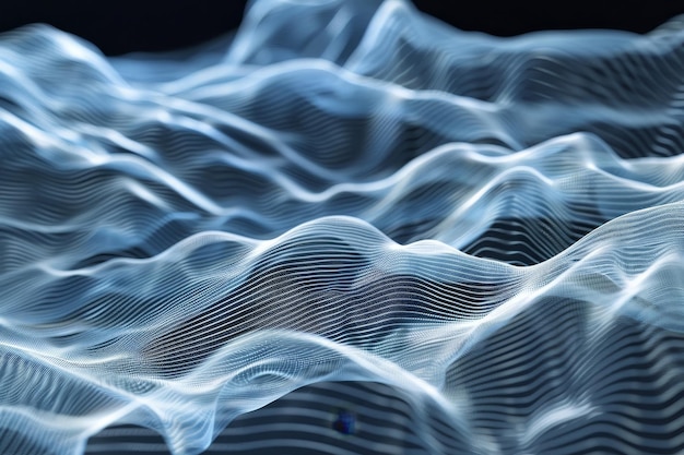 abstract computergenerated wavy lines with layers of patterns and textures use layers of patterns and textures to convey the dynamic movement of tech waves