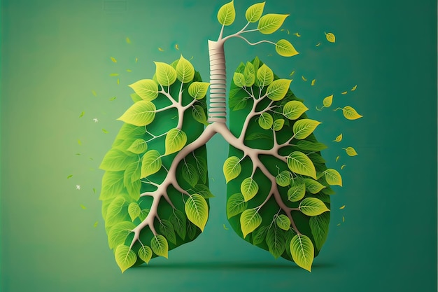 Abstract concept of healthy lungs Fresh green lungs full of leaves Clean lung without lung pollution