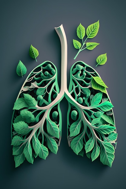 Abstract concept of healthy lungs fresh green lungs full of leaves generative ai