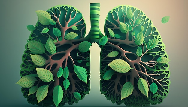 Photo abstract concept of healthy lungs fresh green lungs full of leaves generative ai