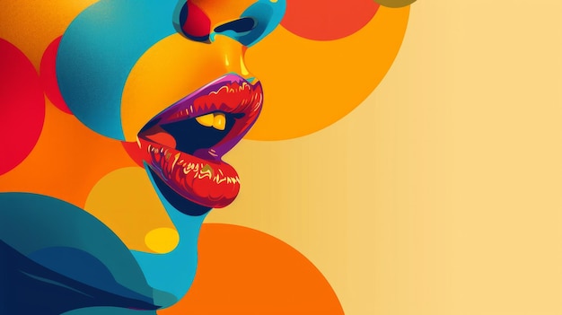 An abstract concept illustration features a colorful depiction of a talking mouth leaving ample space for additional content or copy