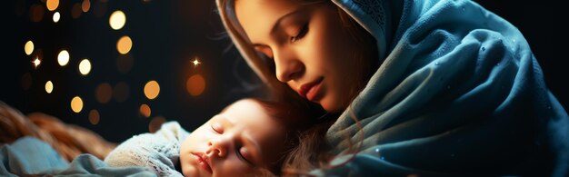 Abstract concept Maagd Maria en kind Jezus in haar armen