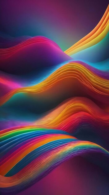 Abstract concept rainbow cloud rotates against the background of colored neon lines gradient adverti