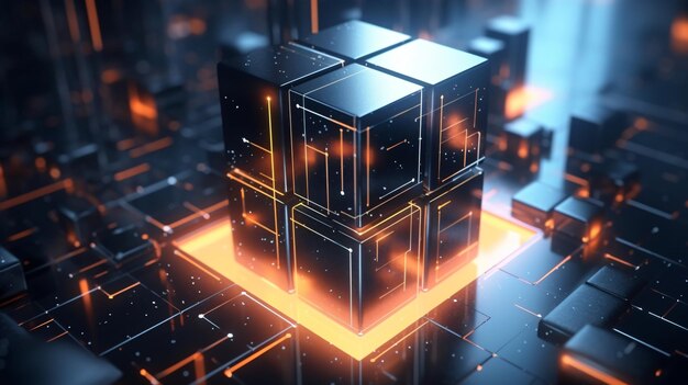 공상 과학 블록 큐브 3d 그림의 추상 개념