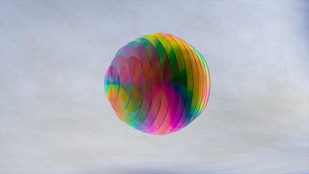 Abstract concept A sphere of transparent colored disks changes color in wavelike movements Rainbow Separation Turn