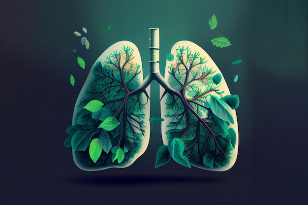 Abstract concept van gezonde longen Frisse groene longen vol bladeren Schone longen vrij van vervuiling