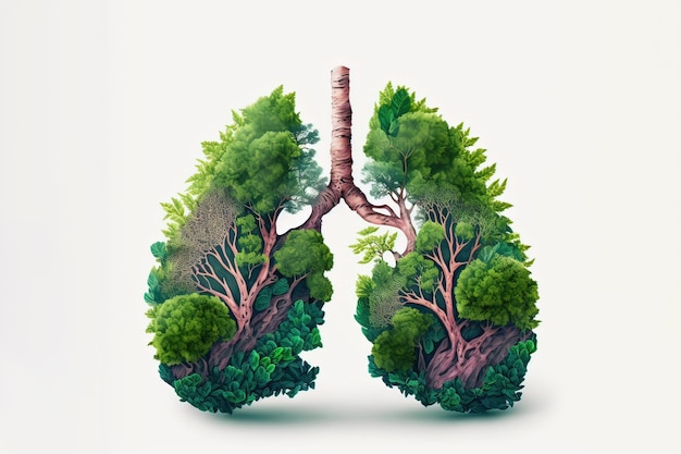 Abstract concept van gezonde longen Verse groene longen vol bladeren Schone longen zonder longvervuiling Generatieve AI