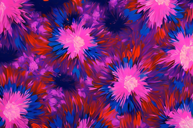abstract conceptual exploding flowers digital paint maximalism blue pink red