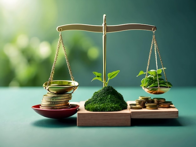 Abstract Conceptual Photo of Sustainable Spending Scales Comparing Green Spending to Traditional Ex