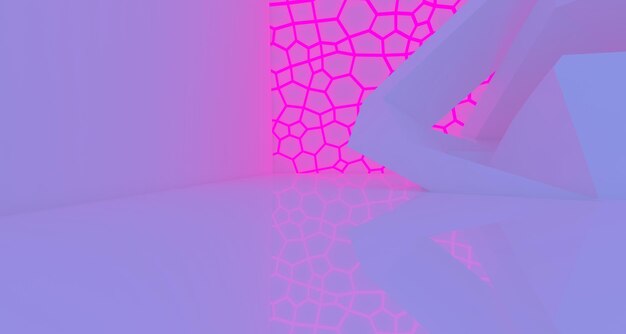 Abstract Concrete Futuristic SciFi interior With Pink And Blue Glowing Neon Tubes 3D