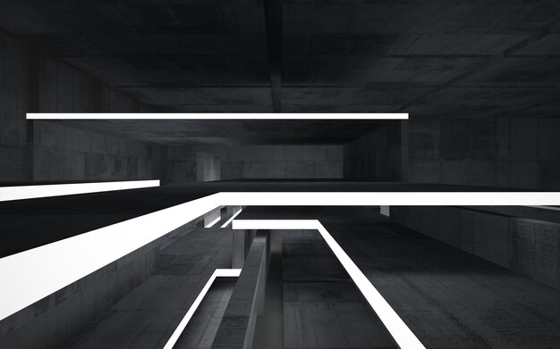 Abstract  concrete interior multilevel public space with neon lighting. 3D illustration