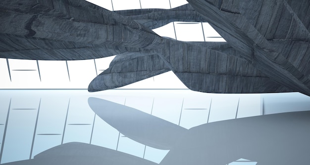 Фото Абстрактный бетонный интерьер с неоновой подсветкой 3d иллюстрация и рендеринг