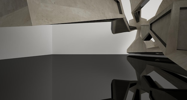 Абстрактный бетонный интерьер с неоновой подсветкой 3D иллюстрация и рендеринг