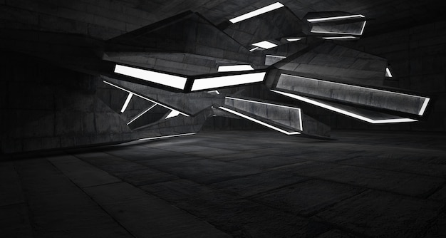 Abstract concrete interior with neon lighting 3D illustration and rendering