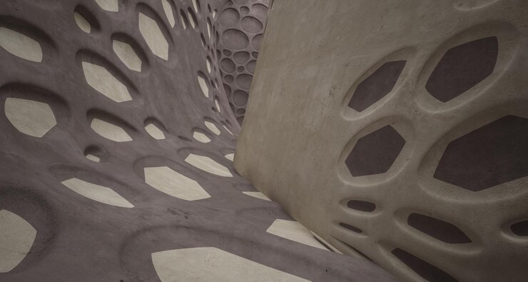 Photo abstract concrete parametric interior with neon lighting 3d illustration and rendering