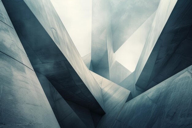 abstract concrete structure with sharp edges and geometric shapes light streams through creating drama angular shapes and sharp edges contrasting against a soft ethereal background