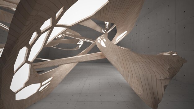 Photo abstract concrete and wood interior multilevel public space with window 3d illustration and render