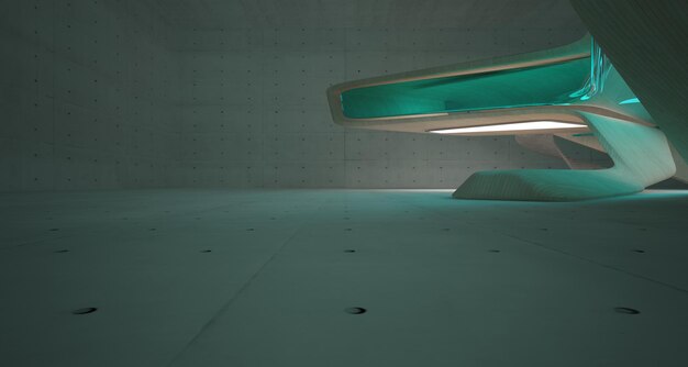 Abstract concrete and wood parametric interior with window 3D illustration and rendering