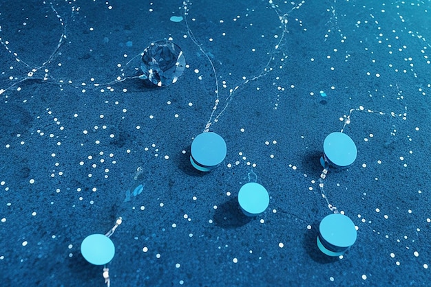 Foto punti abstract collegati su uno sfondo blu brillante concetto tecnologico