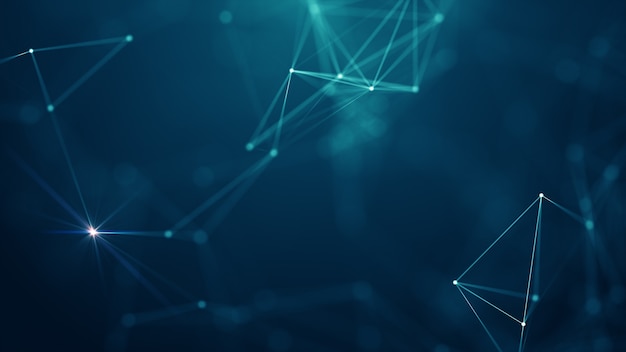 abstract connected dots and lines on blue background. communication and technology network concept with moving lines and dots.