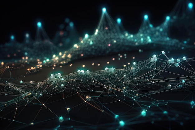 Abstract connected dots and lines Concept of AI technology Motion of digital data flow AI generated