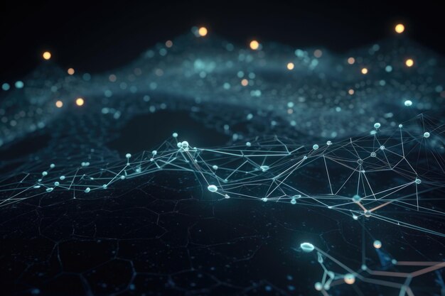 Abstract connected dots and lines Concept of AI technology Motion of digital data flow AI generated