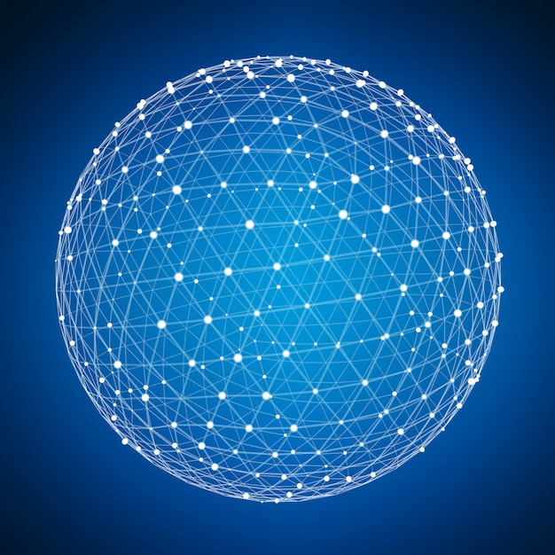 Abstract connection web sphere with spot and lines 3D rendering