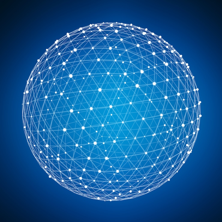 Photo abstract connection web sphere with spot and lines 3d rendering