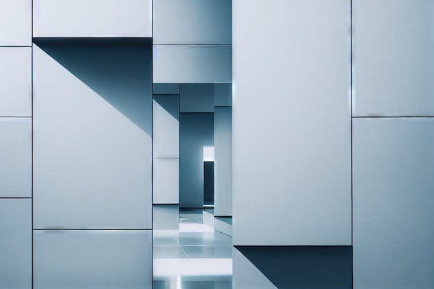 Abstract construction with corridor and grey wall