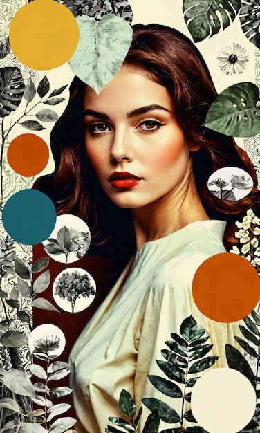 Фото Абстрактный современный поп-арт коллаж женского портрета, сделанный из различных и красочных