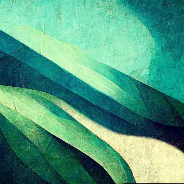 Abstract contemporary modern watercolor art Minimalist teal black and green shades illustration