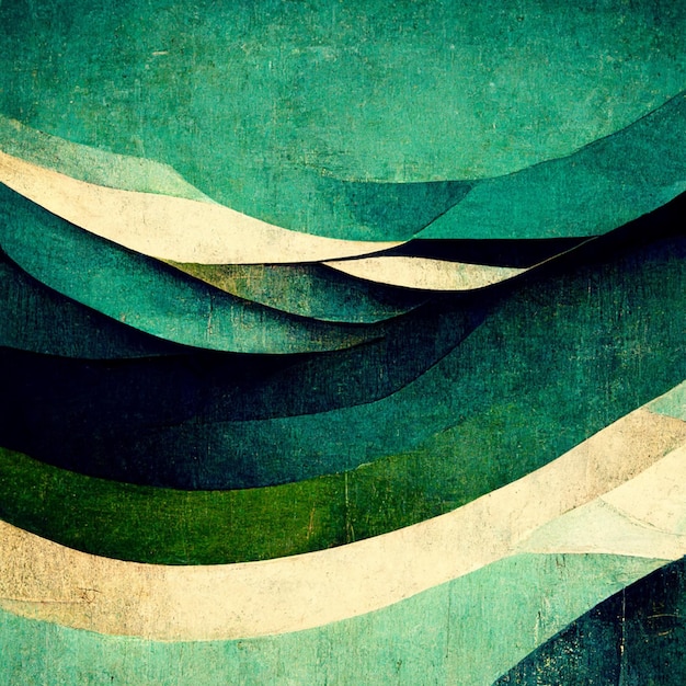 Abstract contemporary modern watercolor art Minimalist teal and green shades illustration