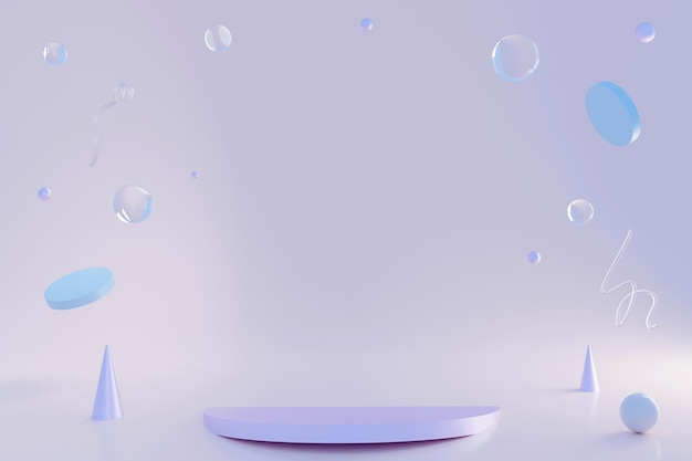写真 水色の背景に幾何学的な透明なガラスの数字の表彰台とボールと抽象的なコーナーの構成