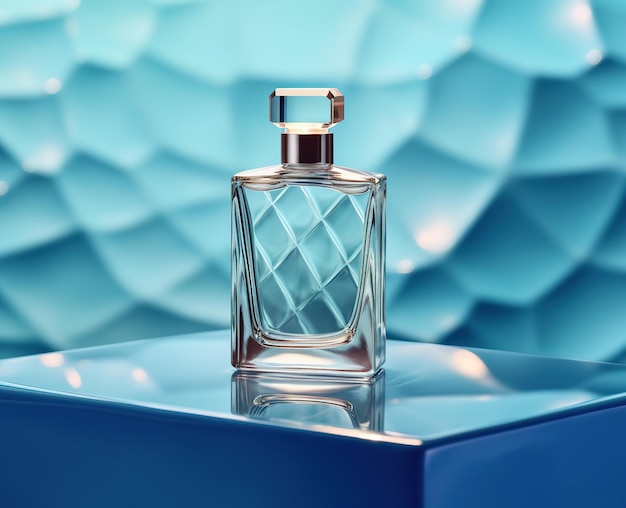 Abstract Cosmetic perfume on blue pool mock up advertising