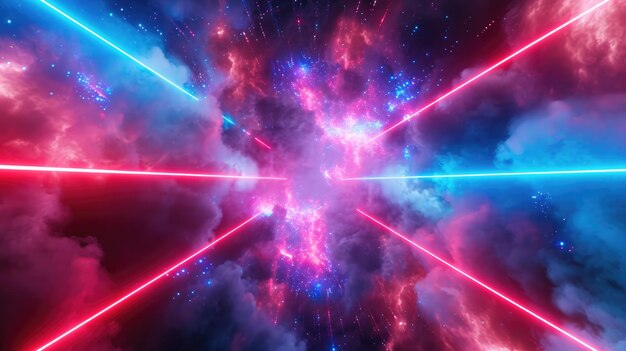 Photo abstract cosmic background with colorful red and blue laser lights