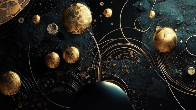 Абстрактный космический фон с золотой металлической фольгой Generative Ai