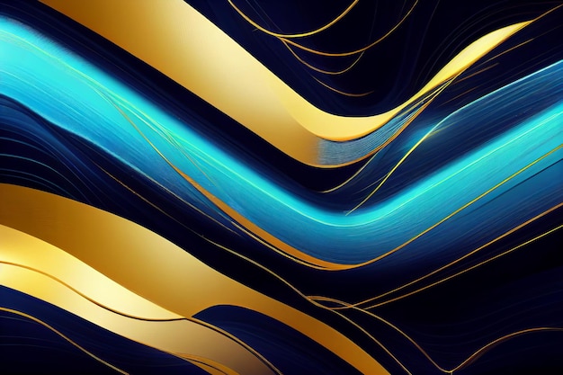 Abstract cosmic dark blue background with neon golden lights virtual reality