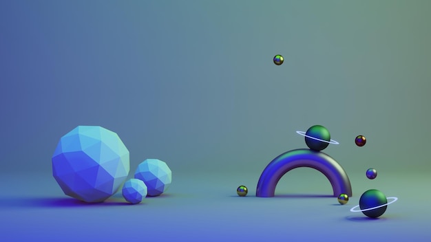 abstract cosmic illustration with planet neon colored 3d render